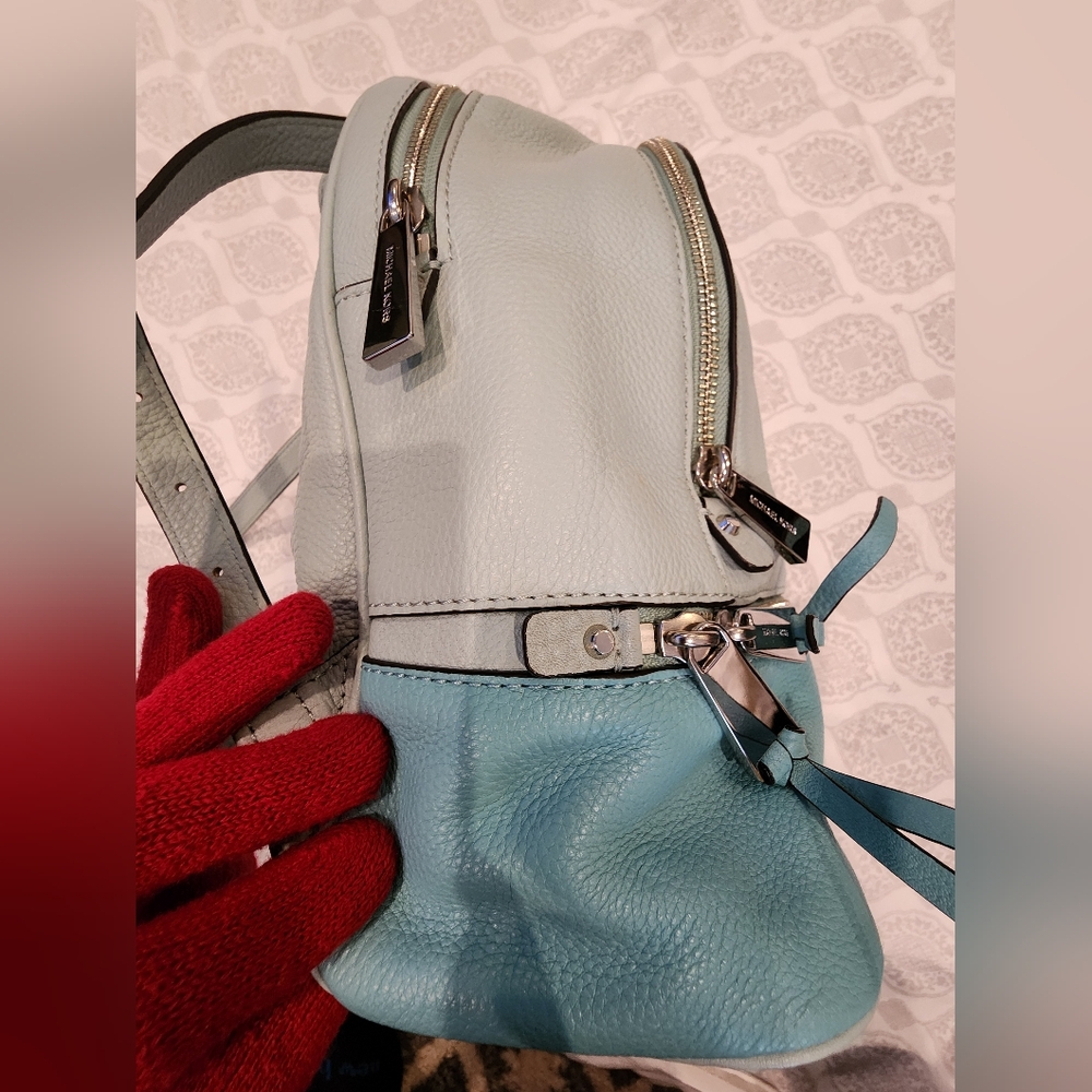 MICHAEL KORS Leather Celadon Azure Rhea Zip Travel Backpack -Medium - Picture 9 of 12